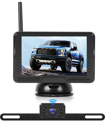 Rimoody Caméra de Recul sans Fil, HD IPS 5 Pouces Moniteur IP69 Imperméable Vision Nocturne, Grand Angle Aide au Recul Image Flip Caméra de Recul pour Camping Car Caravane Camions Remorques Coitures