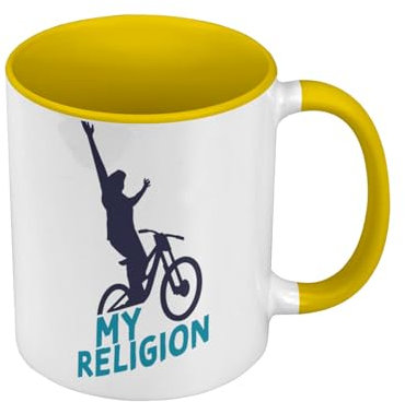 Tasse Farbe Premium Gelb – My Religion Mountain biking Cycling Mountain Biking Downhill – Tasse mit Henkel und farbigem Innenfutter