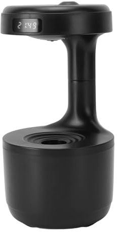 PenRux LED Anti Gravity Humidifier, 800ml Quiet Operation Water Drop Humidifier USB Powered Desktop Mist Humidifier with Clock Display for Home Bedroom Office (Black)