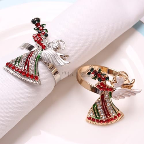 6 Stück Weihnachten Serviettenringe Set von 6 Serviettenringe Schneeflocke Weihnachts Serviettenschnalle Serviettenhalter Vintage Tishdeko für Hochzeit Party Esstisch Neujahr -Engel