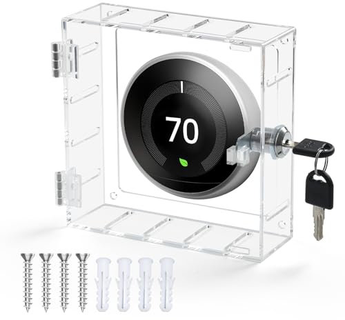 SUTINE Thermostat Lock Box with Key, Universal Thermostat Cover with Lock, Small Thermostat Lock Box Guard, Clear AC Lock Box Compatible with Nest Thermostat On Wall 4.8 H x 4.53 W or Smaller