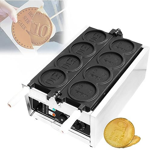 Máquina comercial, máquina comercial para hacer gofres con monedas de oro, 3000 W, eléctrica, 4 rejillas, gofrera con forma de moneda con control de tiempo y temperatura, máquina p