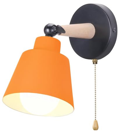 iDEGU Wandleuchte, Retro, Vintage, E27, Deckenleuchte, Industrial, aus Holz und Metall, verstellbar, Innenwandleuchte, mit Schalter, moderne Wandleuchte für Schlafzimmer, Flur, Küche, Wohnzimmer