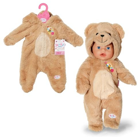 BABY born Bär Kuschelanzug 43cm, Strampelanzug mit Kapuze und Ohren in Teddy-Optik für 43 cm Puppen, 836088 Zapf Creation