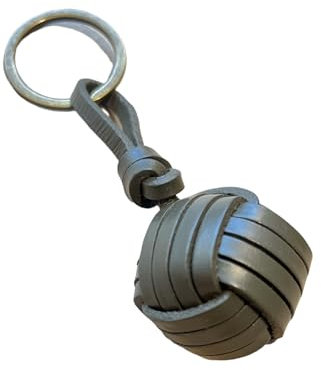 BLUECHOLON Porte-clés Boule Cordon Cuir Porte-clés Homme Femme Tressé Boule Porte-clés Voiture Moto, Grand cuir, vert kaki, taille unique