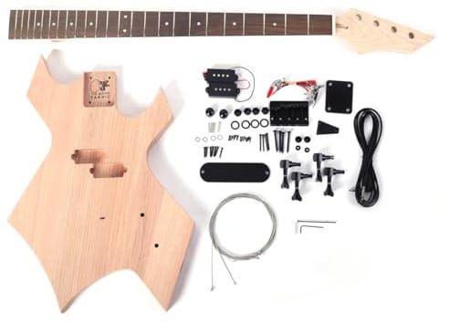 DIY Bassgitarren-Set - BC Rich Warlock-Stil | Massiver Mahagoni, Ahornhals, Palisander Griffbrett | Vorverdrahtete Elektronik | Anfänger Build Level | Tolles Geschenk für Bassspieler | Sofortige