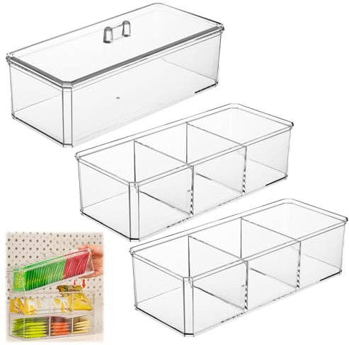 MININUSI 3 Stück Kosmetik Organizer, Acryl Kosmetikbox mit deckel, Stapelbar Aufbewahrungsbox Kosmetik Aufbewahrung, Pinsel Schmink Schreibtisch Organizer, Schmuck Kosmetikbox Schminktisch Organizer
