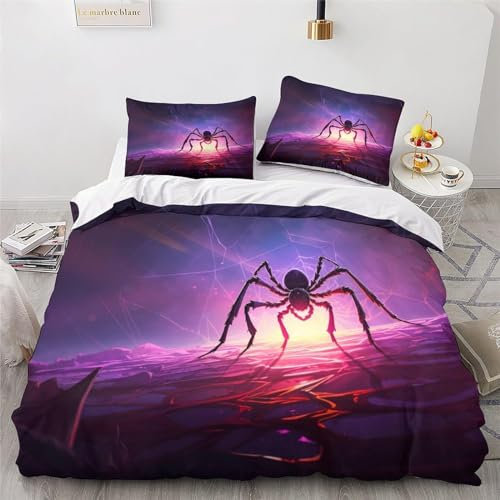 Bettwäsche 135x200 Lila Spinne Bettwäsche Set 3D Bedruckte Bettbezug Set mit ReißVerschluss, Weich Flauschige Hypoallergen Bettbezug + 2 Kissenbezug