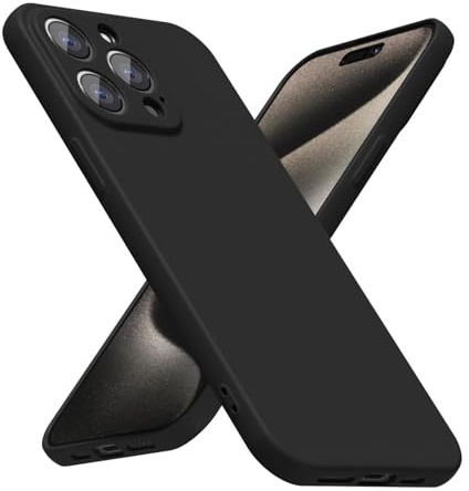 LoeoeL for iPhone 15 Pro Max Phone Case Silicone, Minimalist Ultra Thin Slim Soft Rubber Gel Solid Color Matte TPU Cute Case for Women Men, Girly Plain Aesthetic Design & Camera Cover, Black