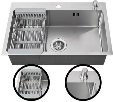 INGUZ | Fregadero Cocina 1 Seno | 60x45cm | Fregadero Acero Inoxidable Con Dispensador de Jabón, Sifón y Rebosadero | Sobre Encimera o Empotrado | Fregaderos Modernos Para Cocina | Acero