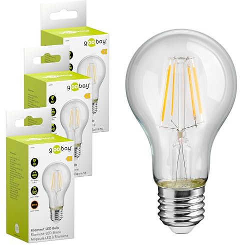goobay 74098 Filament LED Birne 4W / Kerzenform/Glühbirne warmweißes Licht 2700K / LED Birne für Kronleuchter/Lampe mit geringer Wärmeentwicklung/Nicht dimmbar / 4kWh/1000h Kristallklar / 3 Stück
