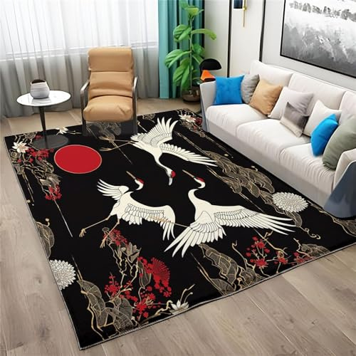 Sxakswol Tapis de Salon Noir Style Japonais 60x120 cm Poil Court Moderne 3D Doux Lavable Antidérapant pour Entrée, Cuisine, Couloir a470