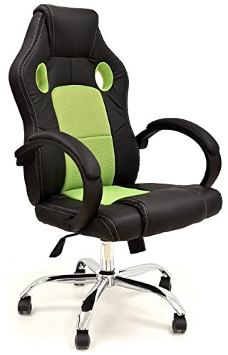 MAESTRO FERRETERO MF - Sillón de Oficina Modelo SEPANG-Racing, Fabricado en Similpiel Negra, Tejido Mesh Verde Pistacho