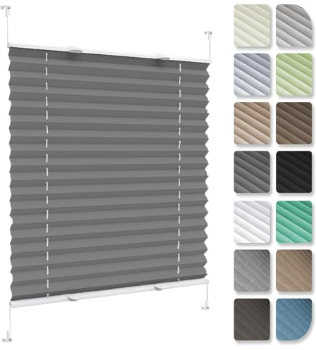 Plisseerollo Faltrollo Plissee Ohne Bohren 86 x 125 cm, Plissee Ohne Bohren Nach Maß, Plissee Klemmfix Rollo Plissees, Plissee Sonnenschutz Fenster, für Fenster & Tür, Grau