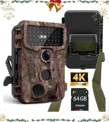 NEW VIEW 4K 48MP Trail Camera for Hunting, Game Cameras with Night Vision 80ft, 0.1s Motion Activated Wildlife Camera Waterproof IP66, No Glow Deer Cam with Screen SD Card Tree Strap for Outdoor