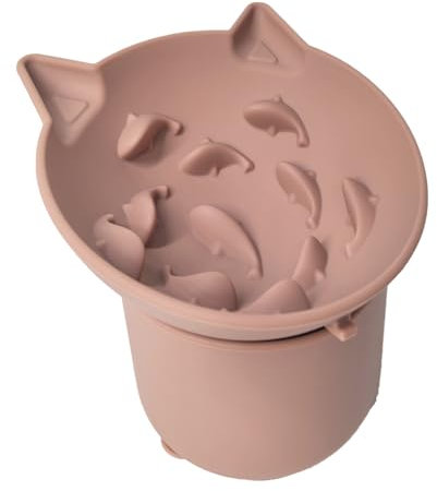 Raised Slow Feeder Cat Bowl Slow Feeder Cat Food Dish Whisker Friendly, Anti Vomit Cat Bowls Microwave and Dishwasher Safe, Great Height for Cat (Pink, 9.6x9.6x10cm)