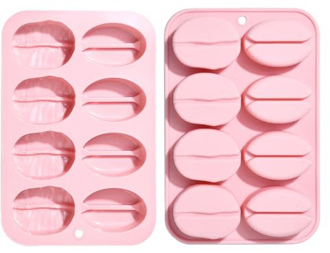 Stiesy 2 stampi in silicone a 8 cavità a forma di chicco di caffè, riutilizzabili, 3D, in silicone, per fondente, torte, caffè, cioccolato, sapone, caramelle, ghiaccio, artigianato creativo