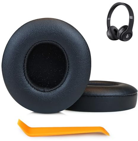 SINOWO Cuscinetti di ricambio per cuffie Beats Solo 2 e Solo 3 Wireless On-Ear e Solo2 Solo3, cuscinetti auricolari con isolamento acustico in memory foam, morbida pelle proteica (nero)