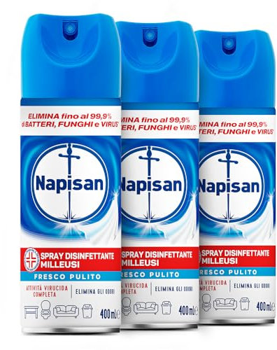 Napisan Spray Disinfettante Milleusi, Disinfettante Spray per Tessuti e Superfici, Fragranza Fresco Pulito, 1 Spray da 400ml (Confezione da 3)