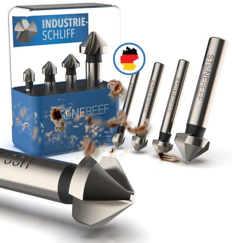 Kegelsenker 4er-Set [6.3, 8.3, 10.5, 16.5 mm] HSS Senker für Metall und Holz - Metallsenker, Holzsenker - Extra scharf durch Industrieschliff - Passt in gängige Bohrfutter - inkl. Aufbewahrungsbox