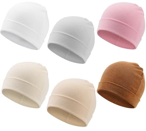 DRESHOW 6 Stücke Neugeborenes Baby Mütze Hut Unisex Mützchen Kleinkind Mütze Kinder Weiche Niedliche Strickmütze Warme Krankenhaus Babymütze für Jungen und Mädchen 0-6 Monate