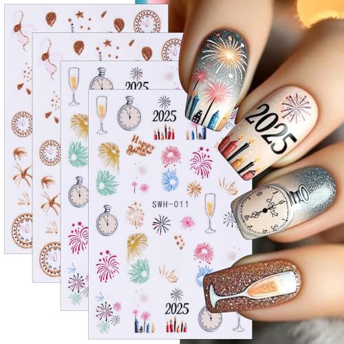 Neujahr Nagelsticker Weihnachten Winter Urlaub Nail Sticker Bunte Feuerwerk Nageldesign Nagelaufkleber Xmas Schloss Champagner Nagel Sticker Saisonale Christmas Nail Stickers Nagel Zubehör Nailart