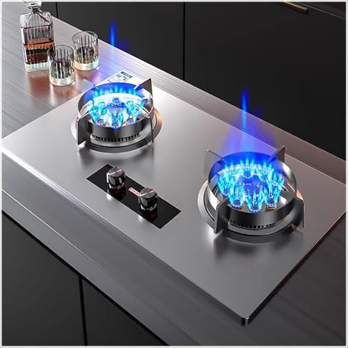 THEGA Fornello A Gas, Cucina A Gas 2 Fuochi - Cucina A Gas con Temporizzazione Indipendente Intelligente Bilaterale, Cucina A Gas con Doppia Protezione di Sicurezza, 8,5 KW(LPG)