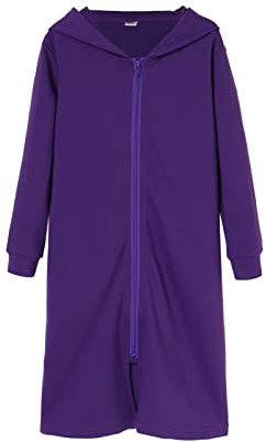 SRTUMEY Vestaglia lunga per bambini e bambine, in spugna, accappatoio invernale in pile con cerniera, camicia da notte per la casa, coperta per bambini dai 5 ai 14 anni, Viola, 5-6 Years