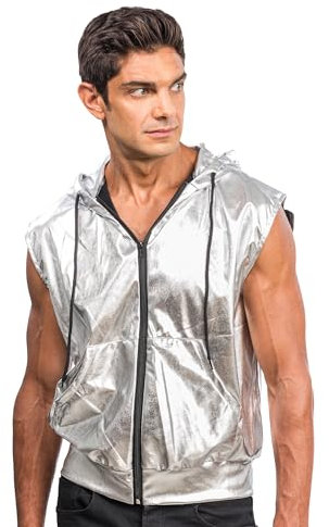 Chaks - Kapuzenjacke, metallic, ärmellos mit Reißverschluss, Weste für Festival, Party, Disco Mottoparty