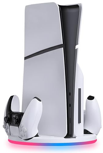 snakebyte PS5 Slim Standfuß & Controller-Ladestation - DualSense-Dockingstation& Halterung für Playstation 5 Slim, RGB Beleuchtung, LED-Ladestatusanzeige, geprüfter Überladungsschutz & Schnellladung