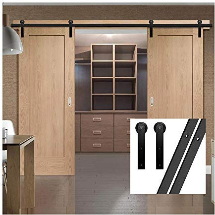 Kit hardware porta scorrevole doppia porta gancio a forma di I, 442 cm