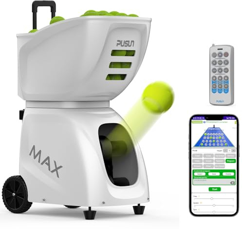 PUSUN PT-MAX C Tennisballmaschine - Profi Ballwerfer mit APP-Steuerung (App für Apple Watch), 28 Landepunkte & 26 Modi, Smart Trainer für alle Spielniveaus mit variablem System (5-7 Std.)
