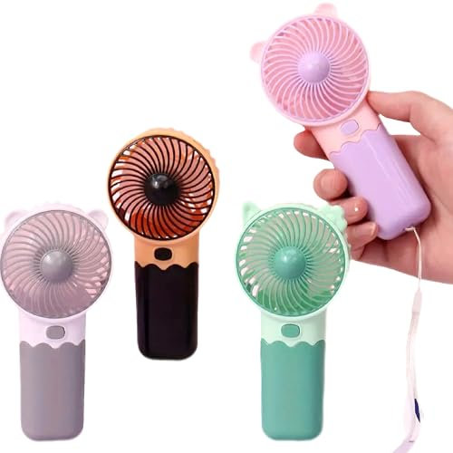 Lot de 4 mini ventilateurs portatifs à piles, haute vitesse et léger, petit ventilateur de refroidissement personnel pour voyage, plage, camping, pour filles, enfants, femmes et hommes