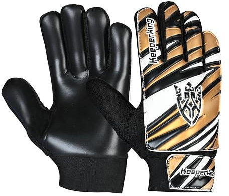 Keeperking Torwarthandschuhe Kinder, Jungen und Mädchen, Junior Fußballhandschuhe Fußball Spielerhandschuhe für Jungen Tormannhandschuhe (5,Gold-Schwarz)