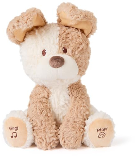 GUND Baby Peeki the Puppy Animated Plush, Singing Stuffed Animal, Sensory Toy for Babies and Toddlers, Plays Peek-a-Boo and Sings, Brown/Cream, 12”