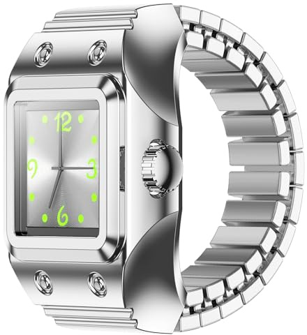 Ringuhr Smartring Fingeruhr Analoge Quarz Fitness Tracker Wasserdicht Aktivitätstracker mit Schrittzähler Herzfrequenz Schlafmonitor drei Stretch Metallbänder Ring Luxös Design Herren Damen Silber