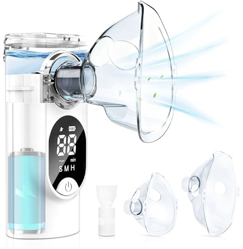HABOWN 1200mAh Wiederaufladbarer Inhaliergeräte für Erwachsene und Kinder, Tragbares Inhalationsgerät mit LED-Anzeige, Inklusive 2 Gesichtsmasken und 1 Mundstück, 3 Einstellbare Nebelmodi
