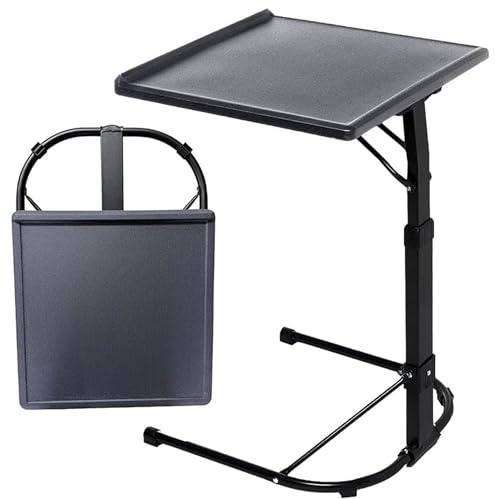 SELECT TRADER Black Folding Laptop Desk – C-Shaped Overbed Side Table, Foldable & Adjustable Laptop Table with Height & Tilt Options, Standing Desk with Metal Legs for Home Office & Bed