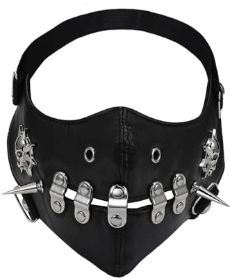 JewelryWe Masque Cuir Gothique Punk Homme Femme: Demi Masque Déguisement avec Clous et Dents Métalliques, Anti‑Vent Anti‑Poussière Confortable, Accessoire Moto Halloween Cadeau Anniversaire