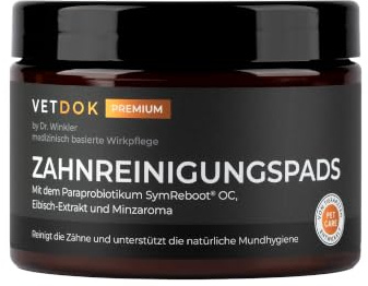 VETDOK Zahnreinigungspads für Hunde – Zur täglichen Zahnreinigung mit Salbeiextrakt und Paraprobiotikum SymReboot® OC – 100Stk. by Dr. Winkler