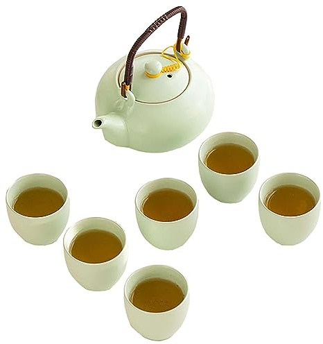 WNVXJGNSO Ceramic Tea Set, China Tea Cups with Kettle with 6 Tea Cups Tea Sets Great for Office Home Trip- ，Tea Service(Green)