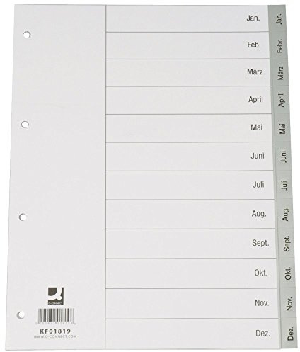 Q-Connect KF01819 Monatsregister - Jan. - Dez., PP, A4, 12 Blatt, grau