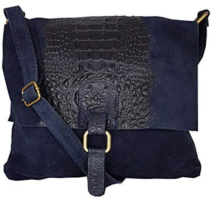 Leder Umhängetasche, Messenger aus echtem Velours-/ Wildleder, Metallteile in Messing, Suede Bag(33/28 /3 cm) Mod.2040-p