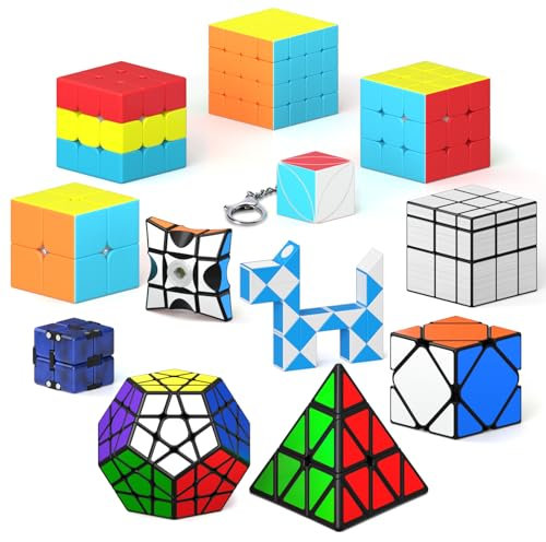 Vdealen Zauberwürfel Set, Speed Cube von 2x2 3x3 4x4 Pyramide Megaminx Skewb Infinity Mirror Zauberwürfel Original, Magic Cube Würfel Puzzle Geschenk für Kinder und Erwachsene(12er Pack)
