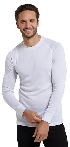 Mountain Warehouse Talus Mens Thermal Baselayer Top - Quick Drying Jumper, Easy Care, Long Sleeves, Sweater, Breathable, Lightweight & High Wicking White (Round Neck) S