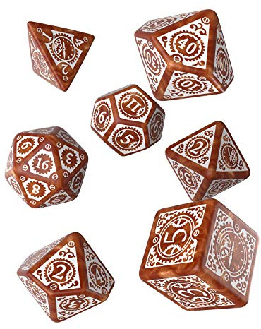 Q-Workshop STC72 - Steampunk Clockwork Caramel & white Dice Set (7)