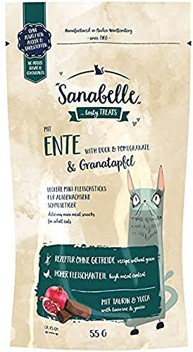 Sanabelle Snack Ente und Granatapfel | Leckere Mini-Fleischsticks für ausgewachsene Katzen | 20 x 55 g