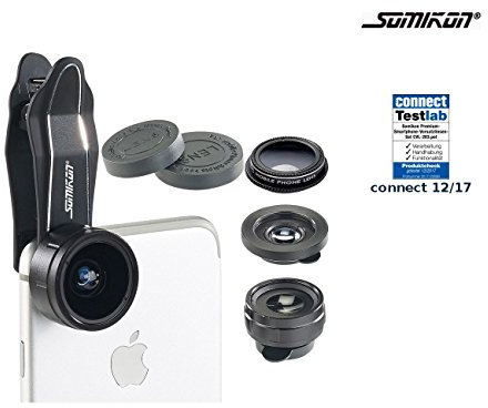 Somikon Handy Linse: 4in1-Vorsatzlinsen-Set mit Weitwinkel, Fischauge, Makro und Pol-Filter (Smartphone Linse, Smartphone Vorsatzlinse, Schmetterling)