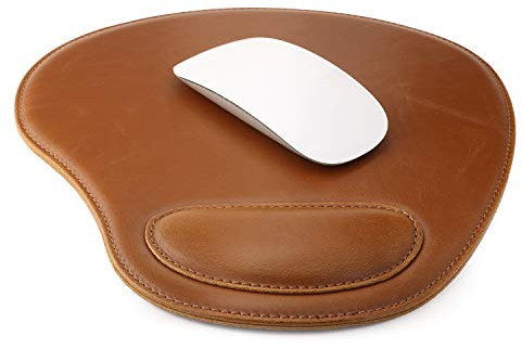 Londo Leder Oval Mouspad mit Handgelenkauflage - Rutschfesten Unterseite, Glatte Oberfläch