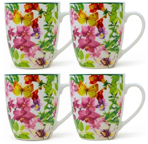 NAMAI Set da 4 Tazze Colazione Particolari, 350 ML, Porcellana Resistente, Adatte in Lavastoviglie e Microonde, Tazze Cappuccino, Idea Regalo (Spring)